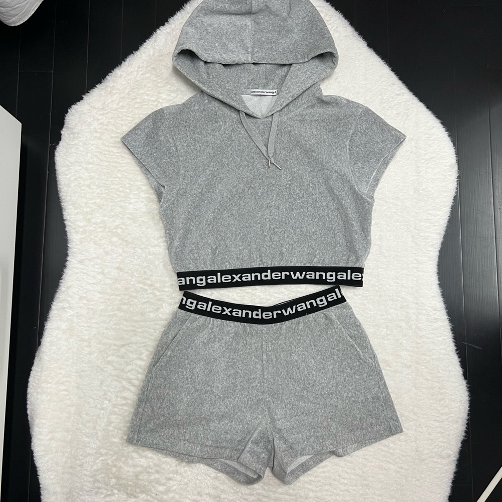 ALEXANDER WANG corduroy logo-waistband hoodie ONLY